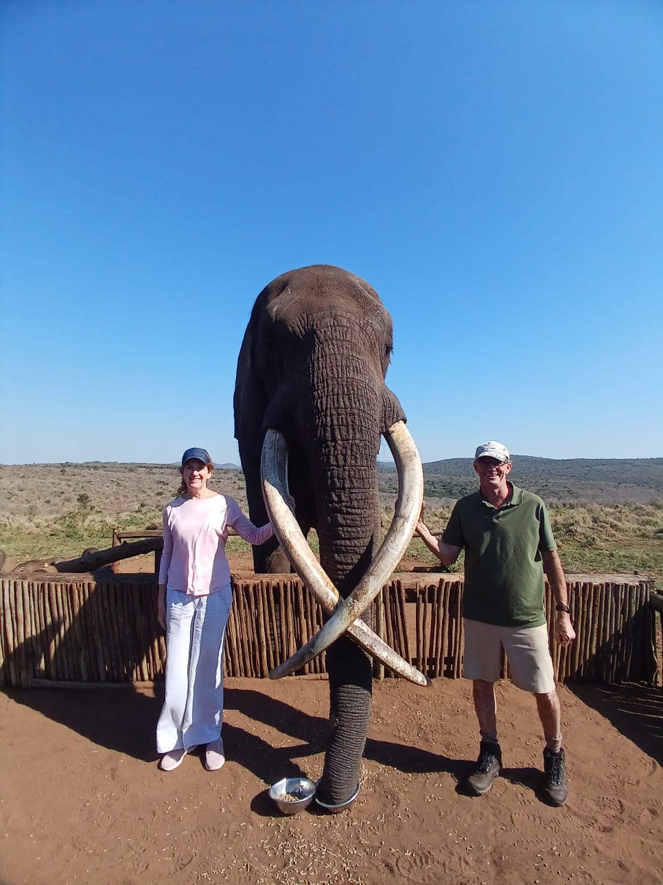 Paul Koekemoer and his wife meeting Rambo the elephant